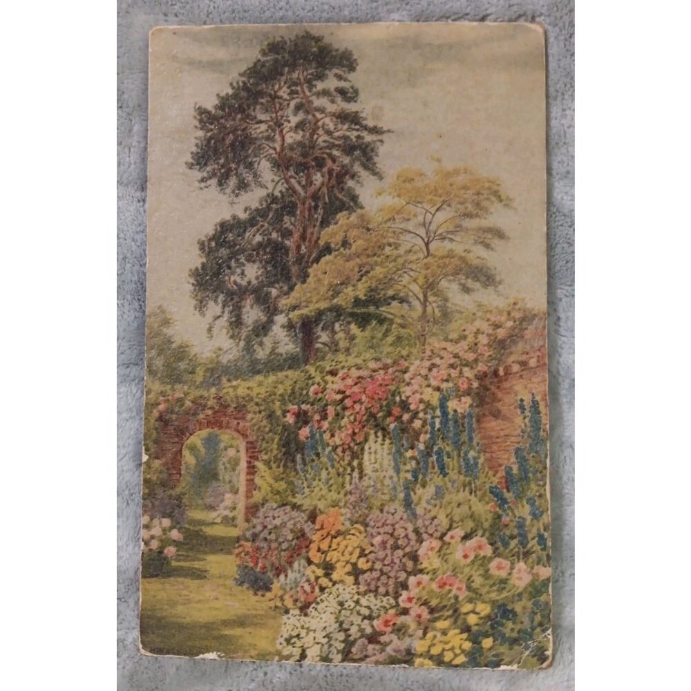 Vtg Howard Waldord Print Cabinet Card Fir Tree Garden Archway No. H 453 READ